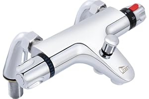 Mitigeur Thermostatique de Douche, Uten Mitigeur Baignoire Thermostatique, Raccord Fileté 1/2", Laiton Robinet Douche pour Salle de Bain avec 38°C Bouton de Sécuri