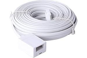 LANSENSU BT Telephone Extension Cable 15M, White Male to Female 6-Pin Straight Through for UK Landline Phone Cord Home & Office Fax Modem Extender 6 Wire