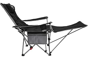#WEJOY Reclining Camping Chairs Adjustable Padded Folding Recliner Chair with Detachable Footrest Cupholder Pocket Lightweight Portable Camp Chair Black