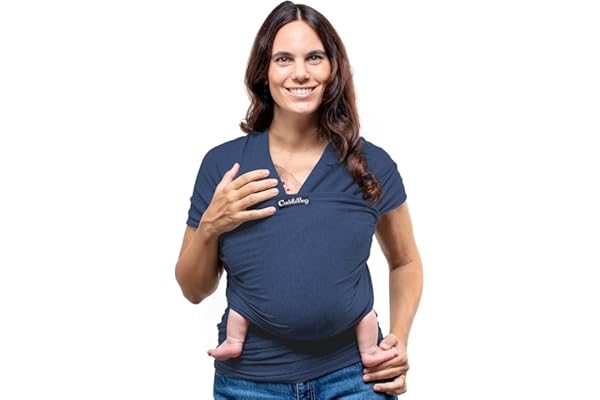 CuddleBug Écharpe porte-bébé + porte-bébé – Nouveau-nés et tout-petits jusqu'à 16,3 kg – Mains libres – Tissu doux et extensible – Idéal pour les fêtes prénatales – Taille unique (bleu marine)