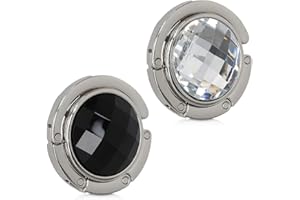 kwmobile 2X Crochet de Sac à Main - Accroche Sac Pliable en métal - Porte-Sac pour Table ou Bureau - Suspension Sac à Main et Petits Objets - Diamant Noir-Blanc-argenté