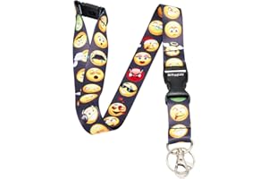 Rolseley Laccetto Da Collo in Poliestere - Cordino per Chiavi con Motivo Emoticon - Faccina Sorridente Gialla - Clip Staccabile di Sicurezza