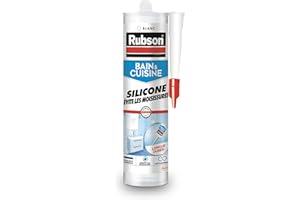 Rubson, Mastic Bain & Cuisine Silicone Évite Les Moisissures Blanc (cartouche de 280 ml) – Mastic sanitaire à base de silicone – Mastic étanche renforcé en antifongique