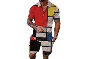 Osheoiso Trainingsanzug für Herren Sommer Sportanzug 2 Teiliges Outfit Sport Set Kurzarm T-Shirts + Kurze Hose Sets Freizeitanzug Männer Business Polo Hemd mit Revers Sporthose