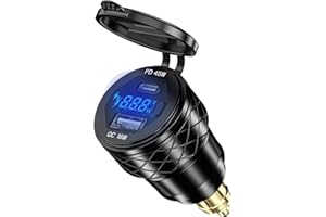 BCEY 45W PD USB Din Hella Steckdose für BMW Motorrad, 18W QC 3.0 Zigarettenanzünder USB Adapter USB C Einbau Buchse Mit Schalter & LED Volmeter für 12V-24V Ducati Triumph KTM Motorrad Boot LKW Wohnwagen