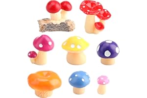Dorart Home Decoración de setas, 8 unidades, mini figuras de setas, modelo de seta en miniatura, decoración de otoño, decoración al aire libre, bonsai con coloridas decoraciones de hongos