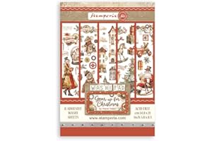 Stamperia - Washi Pad para Álbumes, Tarjetas, Bullet Journals y Más - Translúcido, Fácil de Cortar, Libre de Ácido - Ideal para Hobbies, Manualidades y Regalos (Gear up for Christmas) (A5) (8 Hojas)
