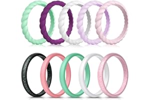 Forthee 10 Pack Silicone Wedding Ring for Women, Thin and Braided Rubber Band, Fashion, Colorful, Comfortable fit, Skin Safe
