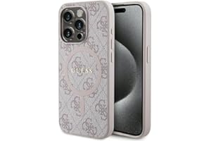 Guess GUHMP14XG4GFRP Funda para iPhone 14 Pro MAX 6,7 Pulgadas Rosa Funda Rígida Colección 4G Cuero Metal Logo