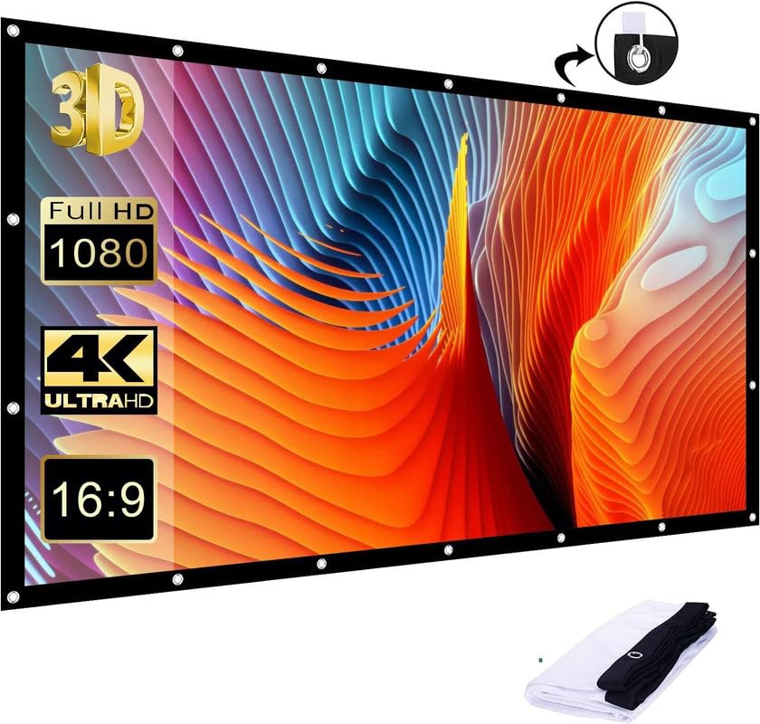 Vilro 65 inch Projector Screen,4K 16:9 Portable Eyelet Premium Video Foldable Projection for HD Home Theater Cinema Anti-Crease Indoor Outdoor Office Classroom (143cm (W) x 81cm (H))