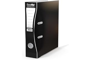 Durafile Lever Arch File, Black File, Single Folder, Glossy Heavy Duty Board Construction with metal mechanism, Suitable for A4 Size Documents, Ideal storage file folders for School, Home & the Office