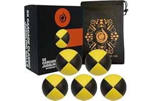 CASCADE JUGGLING 5 x Pro 115g Cascade Classic Black Theme Juggling Balls - Thud Juggling Balls & Bag - Set of 5 Juggling Balls (Yellow and Black)