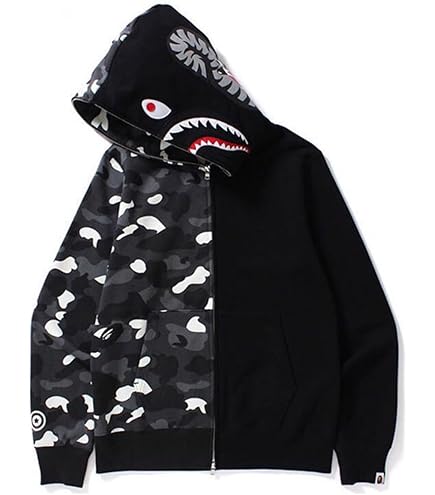 Felpa Casual Per Tempo Libero FDTURES 24ss Couple Trendy Hip-Hop Top BAP Youth Casual Camouflage Squalo Ricamo Felpa Sciolta Con Cappuccio-color3|M Bape Felpa