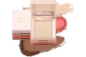 HERBENJOY 3 In 1 Face Highlighter Makeup - Highlighting Blush Contouring Face Make-Up Palette With Mirror - Buildable, Fits Skin Smooth Smudging, Fine And Non Flyaway Powder