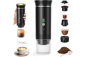 VHV Cafetière Portable 3 en 1,Rechargeable Cafetière Portable de Voyage,12V Expresso Machine a Cafe pour Capsule,Café Moulu,pour Camping,Voyage,Bureau,Voiture,Maison (Noir)