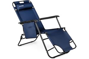 Outtec Liegestuhl Klappbar, Campingstuhl mit Verstellbarem Kopfpolster und Rückenlehne, Gartenliege und Sonnenliege Klappbar, Liegestuhl Garten, Balkon und Terrase, Klappliege, Blau
