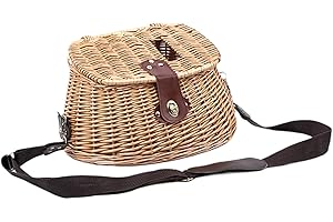 Kalastussaari Fischerei Creel -Korb, Weidenpicknickkorb mit Deckel und Verstellbarer Gurte, Korb für gefangene Fische, Vintage Wickerkorb für Picknick