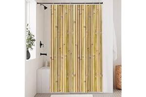 Uiiooazy Cortina Ducha Bambú, Cortina de Ducha Amarillo Natura Planta Motivo Cortinas de Baño Antimoho Impermeable Lavable Tejido de Poliéster Cortinas de Ducha con Ganchos 120x180cm