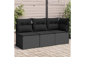 SECOLI Gartensofa mit Stauraum Rattan Sofa 3-Sitzer Lounge Sofa Outdoor Kleines Balkon Sofa Balkonmöbel Rattansofa Polyrattan Gartenmöbel Set Balkon Lounge Garten Loungesofa Schwar