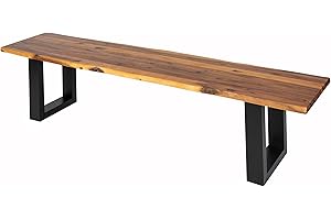 ‎SAM Junado Sitzbank Esra Akazien-Holz, Massive Holzbank, echte Baumkante, schwarz lackierte Metallbeine, 200 x 40 cm