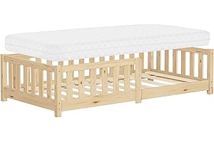 ML DESIGN MODERN LIVING ML-Design Cama de Suelo Infantil con Colchón 80x160cm Blanco Madera Maciza de Pino con Somier de Láminas y Protección Anticaída Cuna Individual para Niños y Bebés Mobiliario para Habitación Juvenil