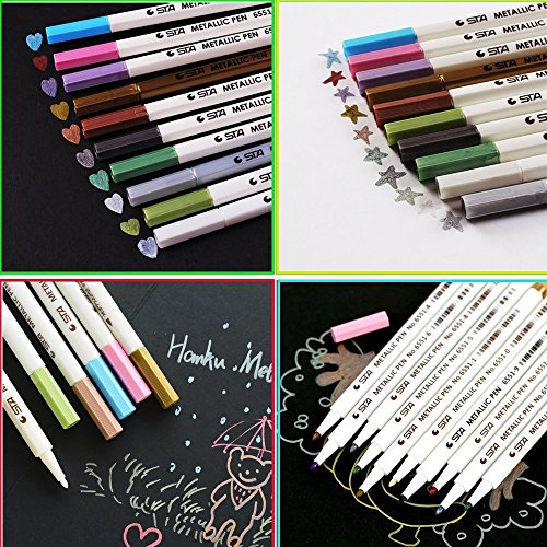 TININNA Metallic Stifte Pinselstifte Satz von 10 Farben Metallic Stifte set für Basteln Fotoalbum Gästebuch Kartenherstellung Gebrauch auf irgendeiner Oberfläche-Papier Glas Kunststoff Keramik - 3