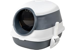 FURRYPAWS Cat Litter Tray Enclosed Easy Clean Cat Litter Box with Lid,Foldable Litter Tray with Activated carbon Filter,Scoop (Grey)