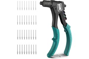 NEU MASTER Rivettatrice Manuale, Pistola per Rivetti Professionale con 4 Testine Intercambiabil e 100 Pezzi Rivetti per Fai Da De, metallo, legno e plastica