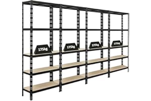 PROREGAL Mega Deal | 4X Étagère pour Charges Lourdes Apollo | HxLxP 180x75x30 cm | Charge Max. 175kg | Noir