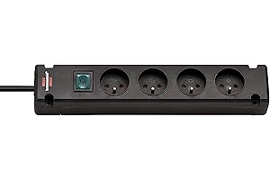Brennenstuhl BREMOUNTA - Multiprise Electrique 4 Prises (Cable 1,5 m, avec Interrupteur, Interieur), Noir, 4 Prises