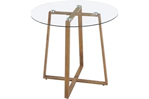 EGGREE Tavolo Moderno Sala da Pranzo Rotondo Vetro, con Gambe in Metallo Finitura Rovere, 80 * 80 * 75 cm, Vetro