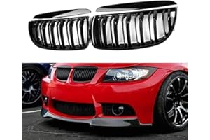 Ricoy Gloss Black Front Kidney Grill Grilles For 2005-2008 325i 328i Sedan Wagon E90 E91 4 Door (Dual Slat)
