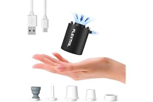 FLEXTAILGEAR Mini Pump & Mini Pump PRO, Portable Electric Air Pump, 3-Level LED Light, 800mAH Rechargeable Battery，High Flow 180L/min, Fast In/Deflating, Air Mats, Swimming Rings, Vacuum Storage Bags