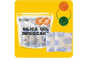 TPMAX 10g x 10 Packs Silica Gel Desiccant Sachets, Reusable Dehumidifiers with Color Indicator, Ideal for Storage, Closets, and Basements