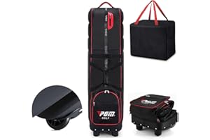 KOFULL Golf Travel Cover with Wheels - Padded, Foldable, Aviation Bag for Flight (Black-Red)