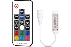 VIPMOON 17-Key RF RGB Wireless Remote LED Controller with 4 Pin RF Receiver, DC 5V-24V 12A LED Strip Light Controller, Suitable for 5050 3528 5630 RGB LED Strip Lights