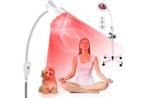 YUNCHI Rotlichtlampe Wärmelampe 275 Watt 230V Haushalt Infrarotlampe mit Fernbedienung, Temperatur und Höhenverstellbar mit Ständer mit 4 beweglichen Universalrädern (Weiß)