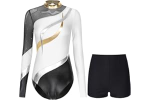 Runhomal Justaucorps Gymnastique Femme Adulte Strass avec Short Ensemble Danse Gym Ballet Patinage Artistique Performance