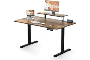 Devoko 120 x 60cm Standing Desk with Monitor Stand, Height Adjustable Electric Standing Desk, Stand Up Table for Home Office with 2 Memory Smart Pannel (Rustic Brown)