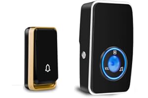 『No Battery Required』Wireless Doorbell Waterproof, AURTEC Door Chime Kit with 1 Plug-in LED Flash Receivers & 1 Press Self-Powered Transmitter, 51 Chimes, 4 Volume Levels, No Battery Required, Black