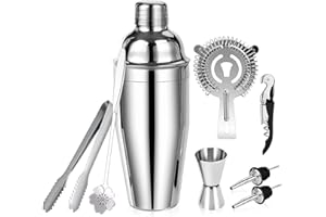 izdeel Cocktail Shaker Kit, 750 ML Shaker à Cocktail en Acier Inoxydable Professionnel, 8 Pièces Cocktails Ensemble-Cadeau, Shaker à Cocktail Kit Barman