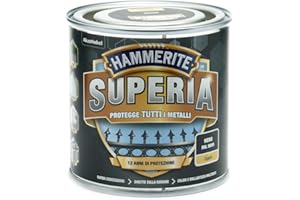 Hammerite Superia smalto metallo antiruggine interno e esterno, Opaco Nero, 250 ml