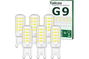 Tailcas Bombilla LED G9 3W, Blanco Frio 6000K, LED Equivalente a la Bombilla Halógena de 30-50W, Sin Estroboscópico 350LM, AC220-240V, No Regulable, Ángulo de Luz de 360°, Pack de 6