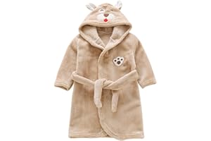 Miyanuby Peignoir de Bain pour Enfant Bébé Garçon/Fille à Capuche, Hiver Mignon Animal Doux Chaud Polaire Robe de Chambre/Pyjamas 1-7 Ans