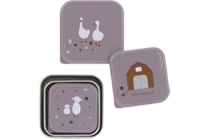 LÄSSIG Snack Box Kids Set di 3 scatole per il pranzo in acciaio inossidabile/Snackbox Stainless Steel Tiny Farmer lilac
