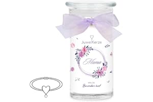 ‎JEWELCANDLE JuwelKerze Mama Armband Silber - Schmuckkerze 80 Std - große Duftkerze mit Blumigem Duft - Kerze im Glas mit Schmuck - Mama Geschenk, Muttertagsgeschenk, Geburtstag