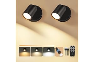Dehobo Rechargeable Wall Lights Indoor, Battery-Operated Wall Sconces with Remote Control, 3 Colour Temperatures, Stick On Picture Spot Lights for Home Decor, Wireless Lamps for Reading Bedroom
