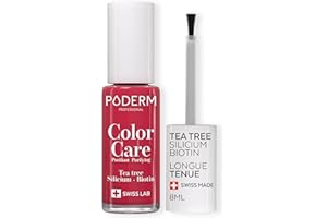 PODERM - Mycose Ongles - Vernis Couleur Tea Tree | Prévention & Traitement des Ongles Jaunes/Abîmés par Mycose | Cadeau Fete des Meres | Soigne & Colore - Formule Unique | Swiss Made | Rouge Rose