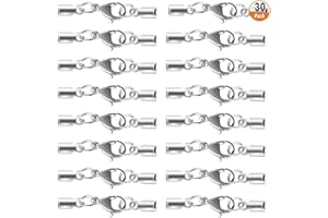 AIPAIDE Fermoir Homard Pince Collier Extrémité 30Pcs avec Embout de Cordon Argent Bijoux Pinces de Homard avec Extrémité pour Bracelet Collier DIY Creation de Bijou Accessoire, 33mm