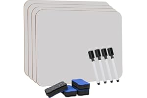 Hisredsun Lot De 4 Petits Tableau Blanc Effaçable à Sec, 21 X 29,7cm Double Face Ardoise Effacable, Avec 4 Stylos Et 4 Gommes, Ardoise Blanche Portables Pour Les étudiants Et Les Salles De Classe
